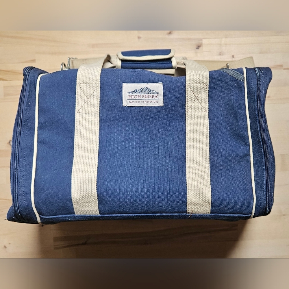 Vintage, High Sierra, Navy Blue, XL Canvas, Duffle Bag, Toiletry Pockets, Side S